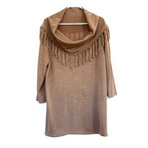 Kim Rogers Brown-Sparkle Tunic with Fringe and 3/4 Sleeves
